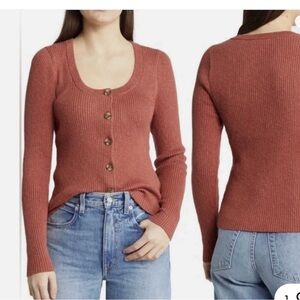 Madewell Terracotta Scoop Neck Button-Up Cardigan
